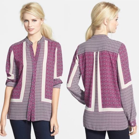 NYDJ Scarf Print Split Neck Blouse - Picture 1 of 13